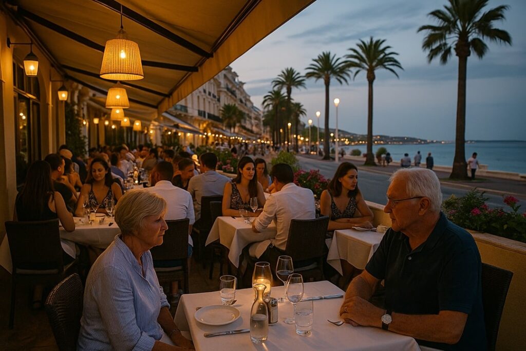 French riviera evening restaurant