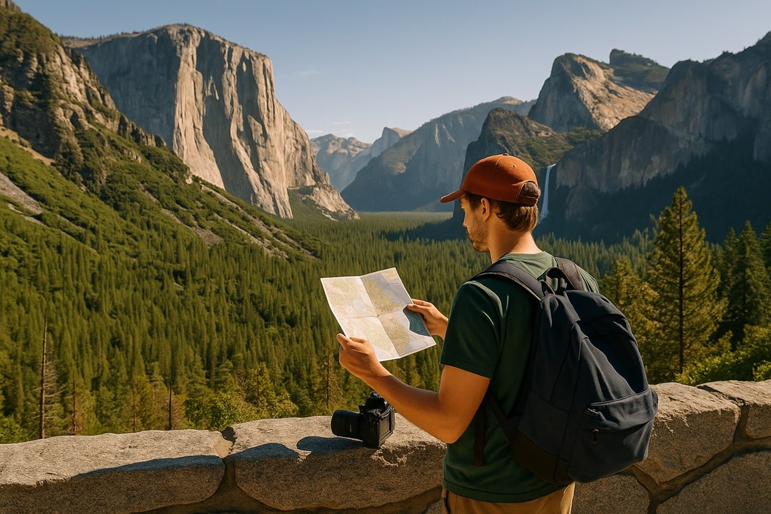 a young hiker on a mountain lookout